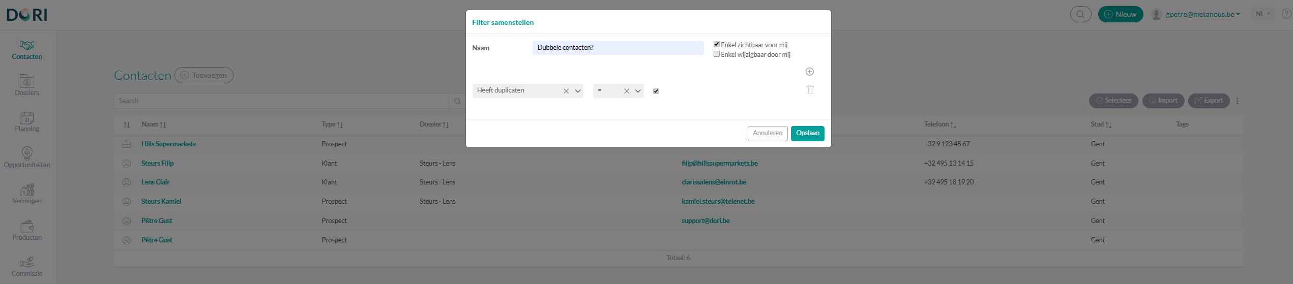 Dubbele contacten filteren