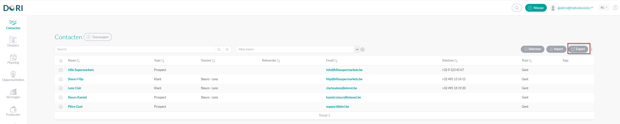 Contacten exporteren