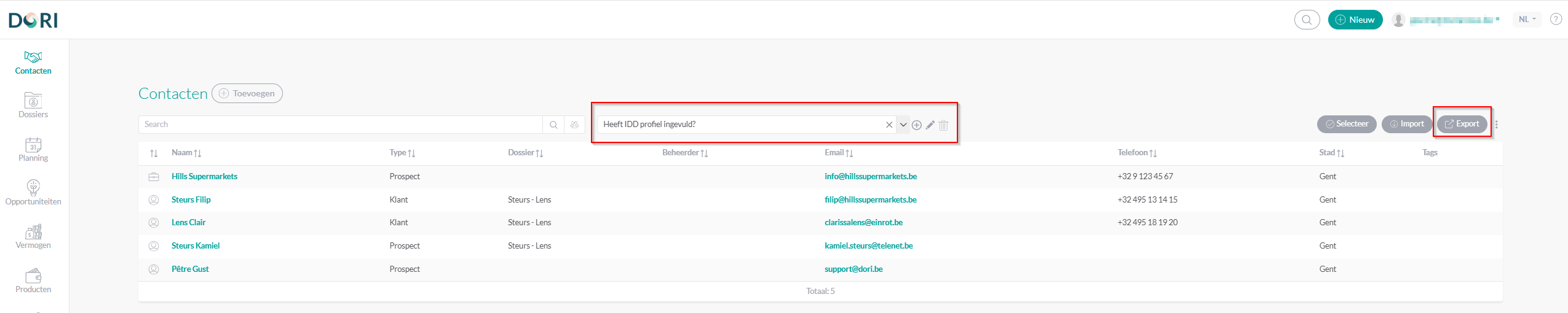 Contacten exporteren