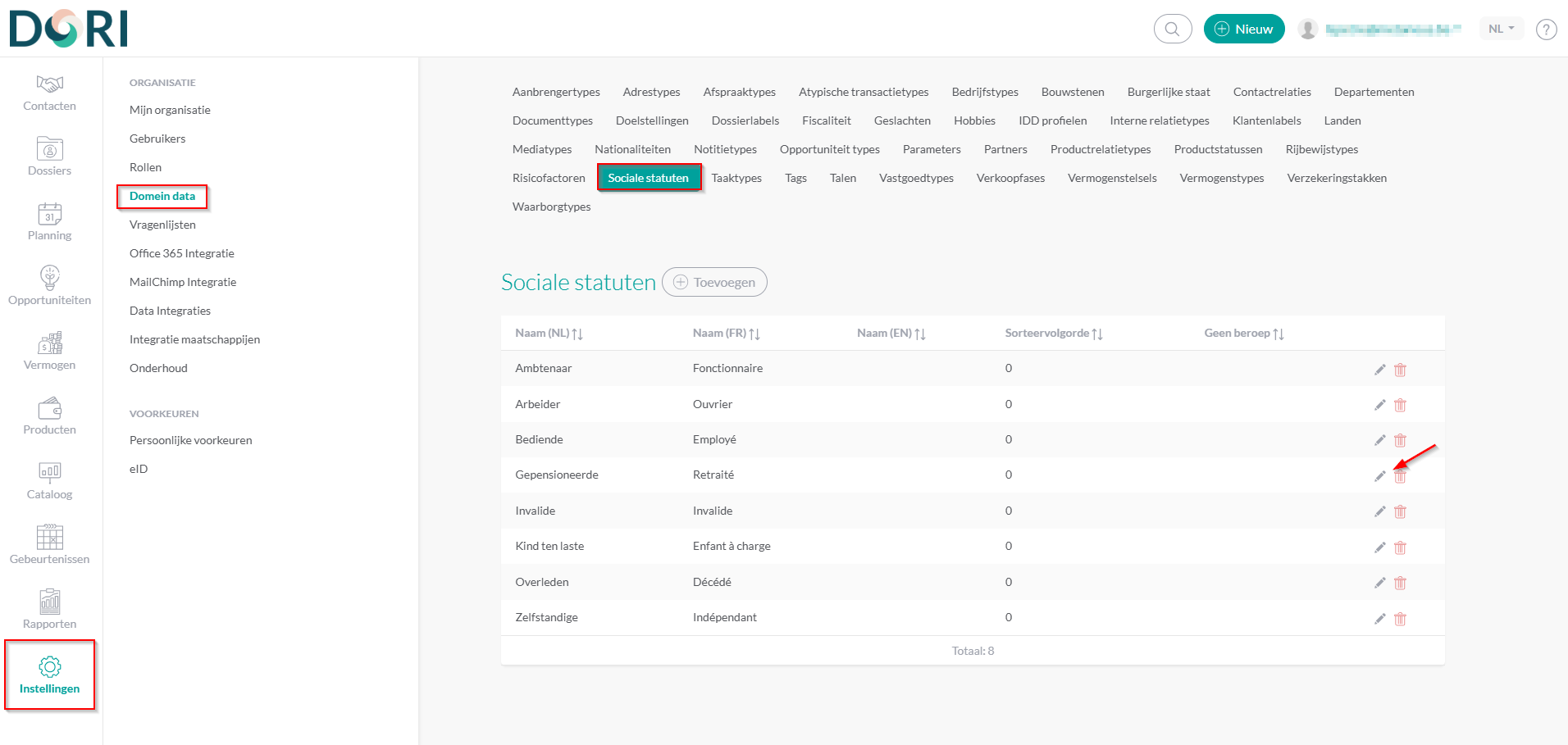 Sociaal statuut bewerken