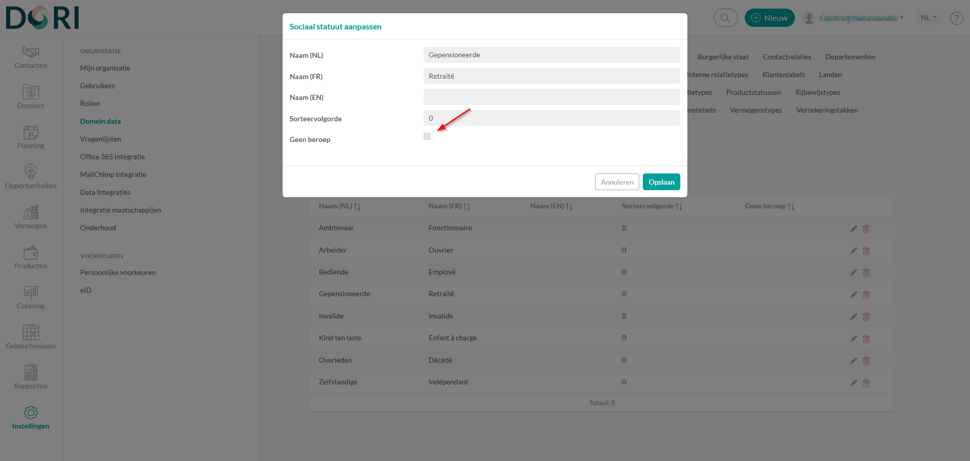 Sociaal statuut bewerken