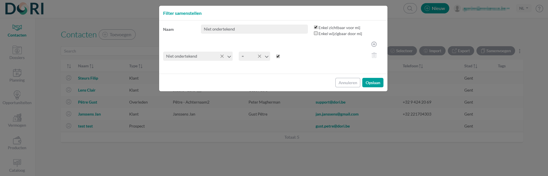 Filter samenstelling