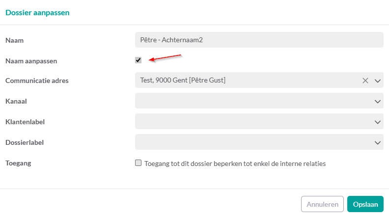 Dossiernaam aanpassen