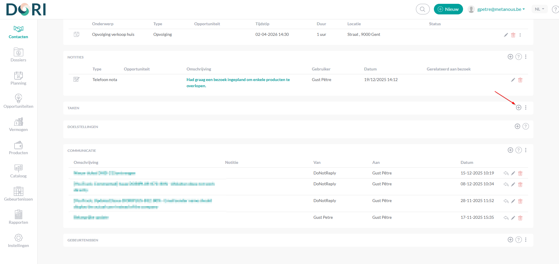 Taak toevoegen via contact