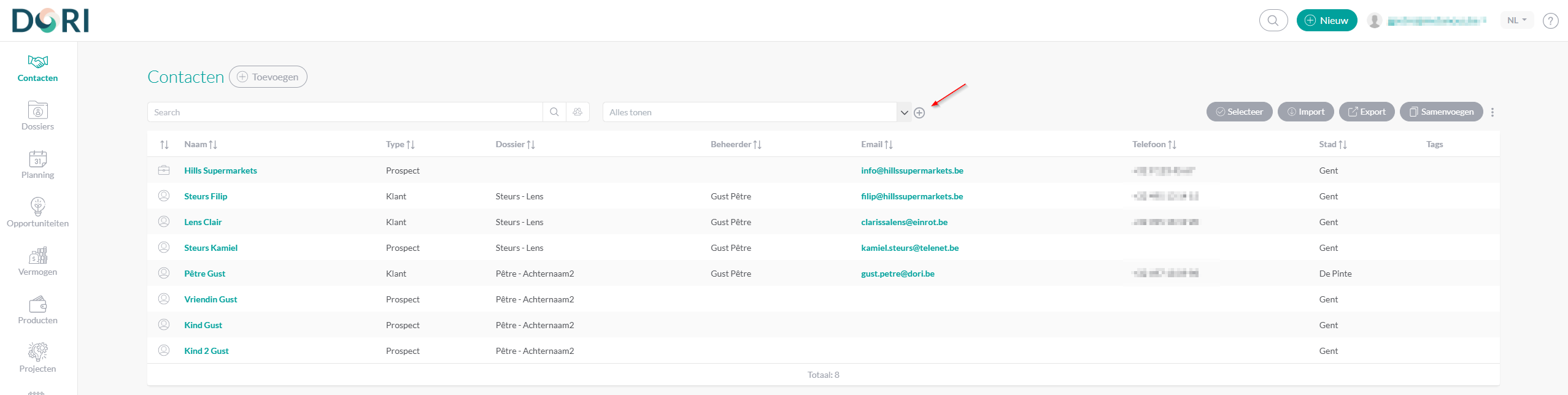 Filteren knop locatie