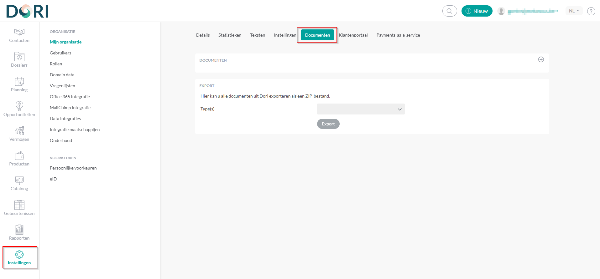 Documenten exporteren