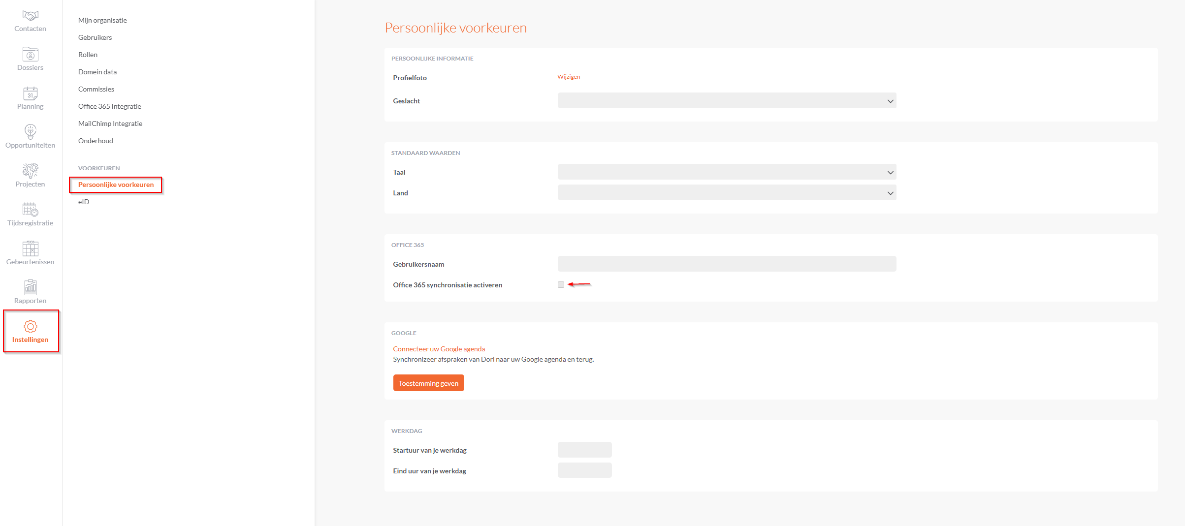 Office-365 synchronisatie activeren