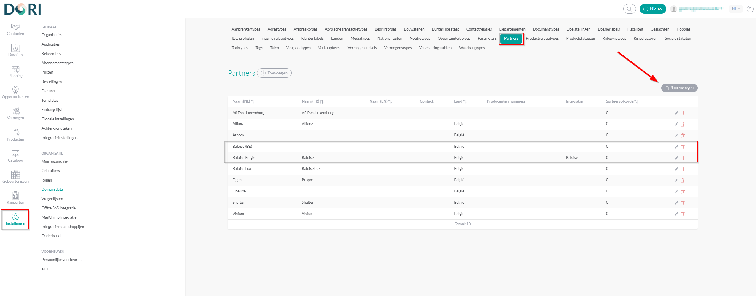 Partners samenvoegen